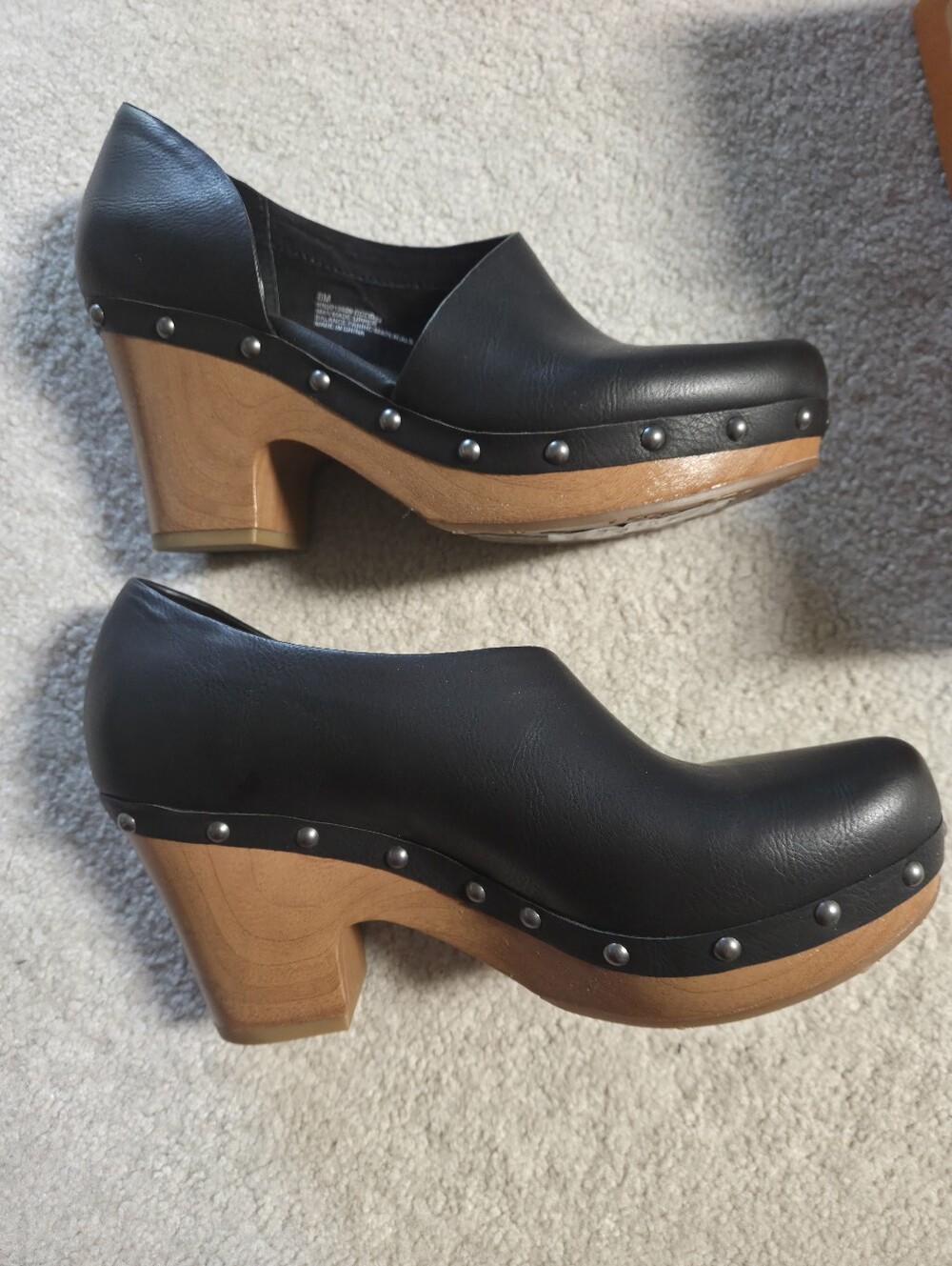 Korks Black Leather Studded Clog Heels - Picture 4 of 8